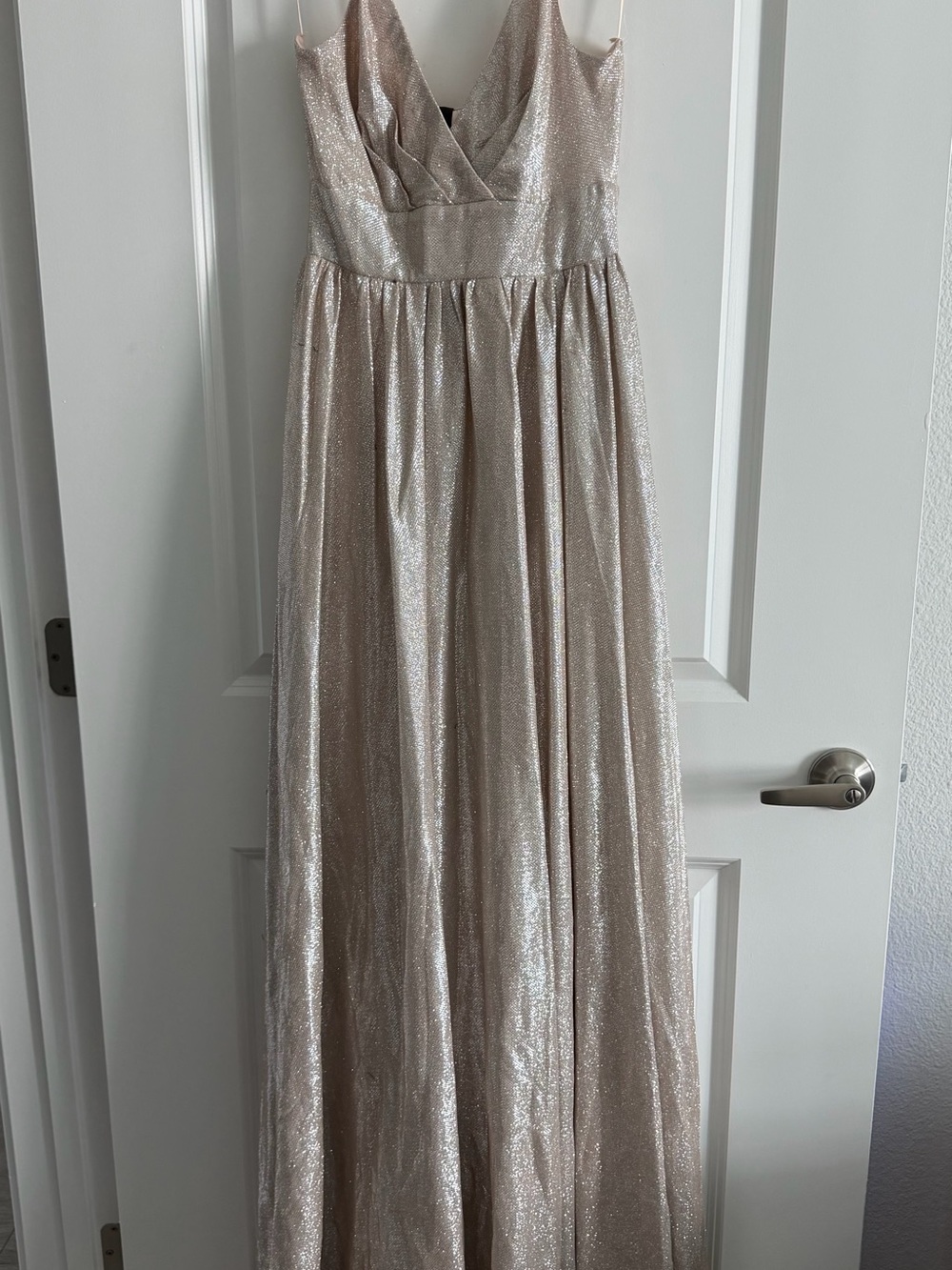 Fashion Nova Shimmery Champagne Maxi Dress